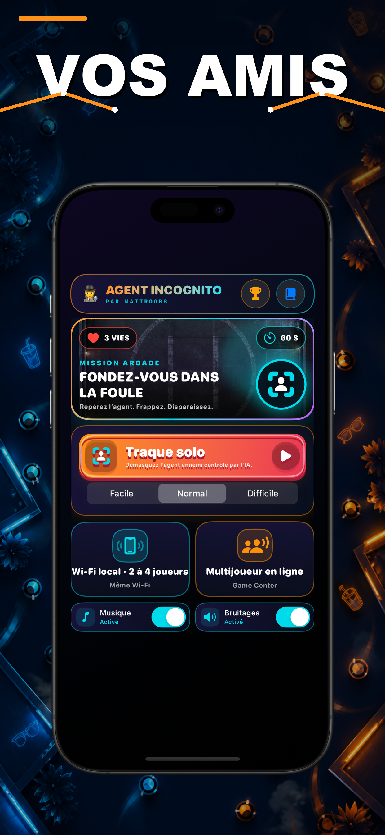Accueil natif avec Solo, Wi-Fi local et Game Center